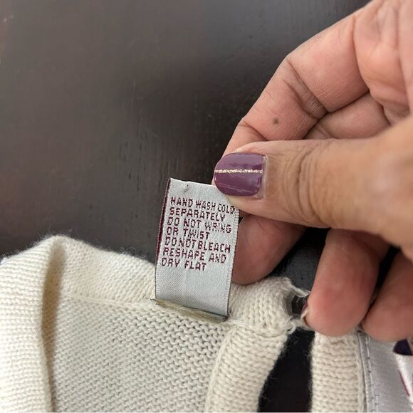 Karen Scott Evening Beaded Wool Blend Pullover Sweater Knit Cream Size L - Picture 8 of 11